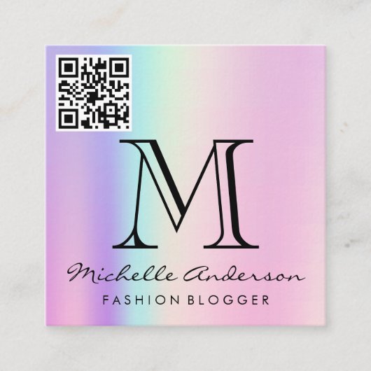 Geometrische holografische achtergrond | QR-scanla Vierkante Visitekaartje (Voorkant)