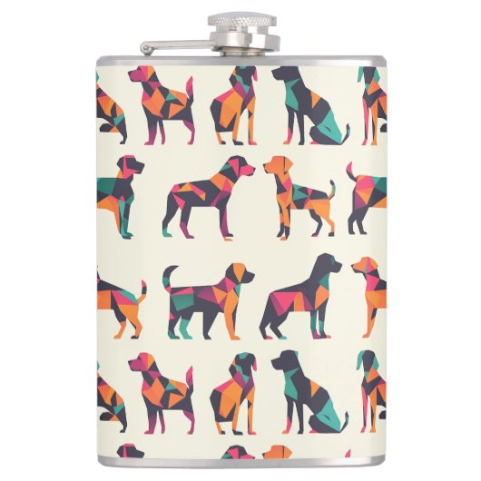 Geometrische hond silhouetten ontwerp heupfles (Voorkant)
