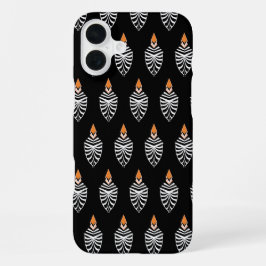 Geometrische Hopoe vogelpatroon op zwart iPhone 16 Plus Hoesje