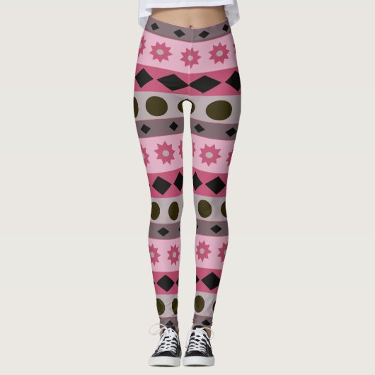 Geometrische horizontale strepen en symbolen leggings (Voorkant)