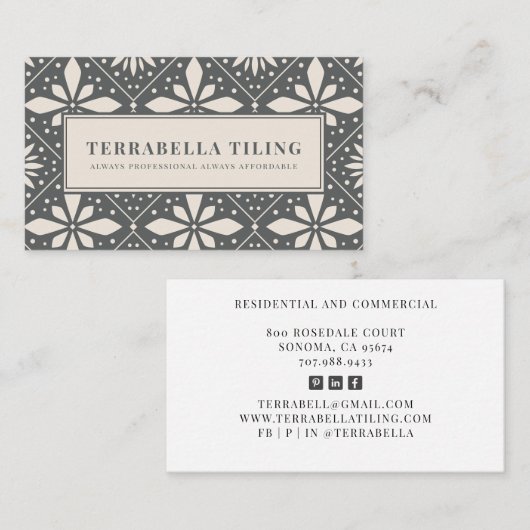 Geometrische houtskool Gray Black White Tiling Visitekaartje (Voorkant / Achterkant)