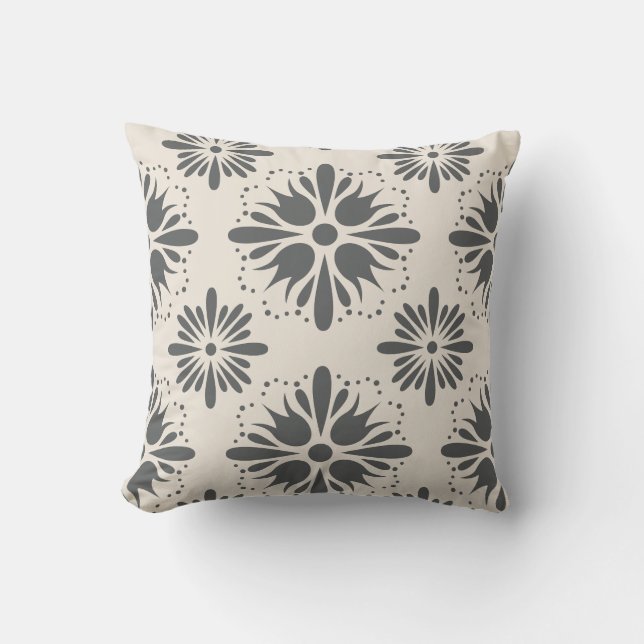 Geometrische houtskool Gray Cream Sherpa Blanket Kussen (Voorkant)