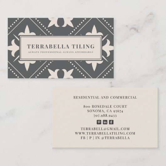 Geometrische houtskool Gray Cream Tiling Busines Visitekaartje (Voorkant / Achterkant)