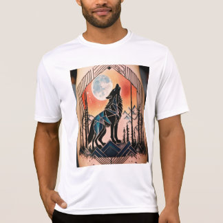 Geometrische Howling Wolf Tattoo met nachtlandscha T-shirt