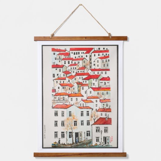 Geometrische huizen hangend wandkleed (Voorkant)