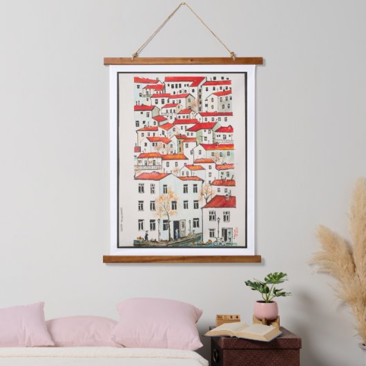 Geometrische huizen hangend wandkleed (Slaapkamer)