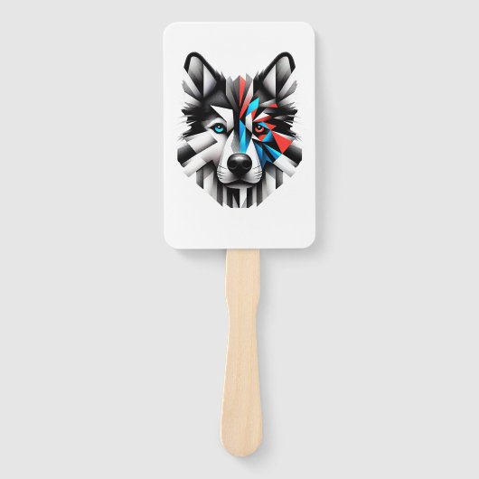 Geometrische Husky Gezicht Modern Kunst Design Handwaaier (Voorkant)