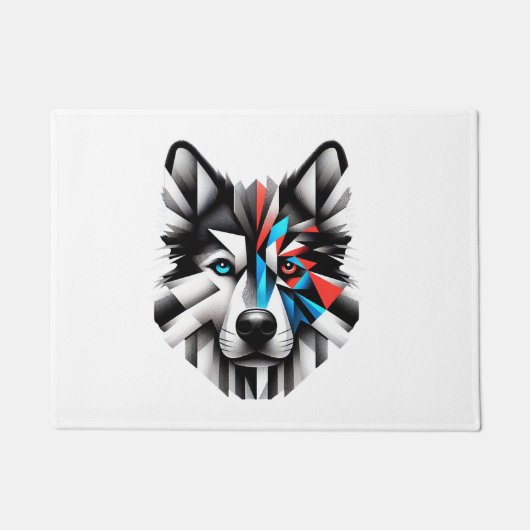 Geometrische Husky Gezicht Modern Kunstontwerp Deurmat (Voorkant)