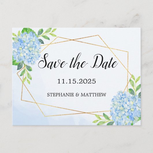 Geometrische hydrangea Floral Wedding Save the Dat Aankondigingskaart (Voorkant)