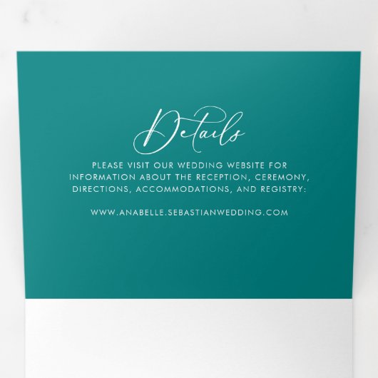 Geometrische Idyllische Calligrafie Blauwgroen huw Drieluik Uitnodiging (Binnenzijde eerst)