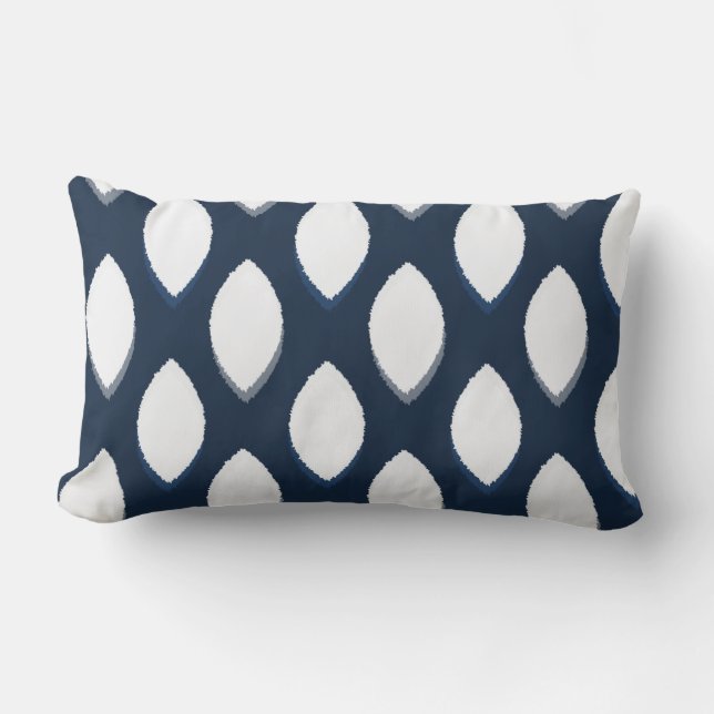 Geometrische Ikat Ogee Pattern Marine White Kussen (Voorkant)