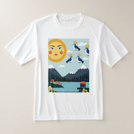 Geometrische illustratie met vogels die hangen aan t-shirt