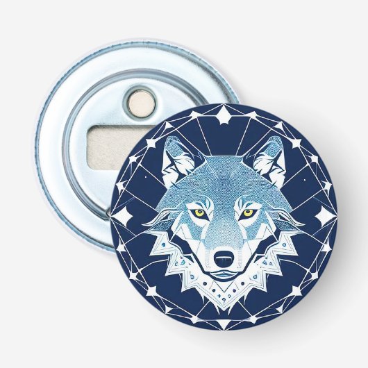 Geometrische illustratie van een wolf button flesopener (Voorkant)