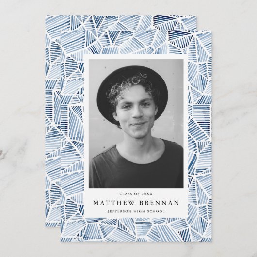 Geometrische indigoblauwWaterverf GraduPartij Kaart (Voorkant / Achterkant)