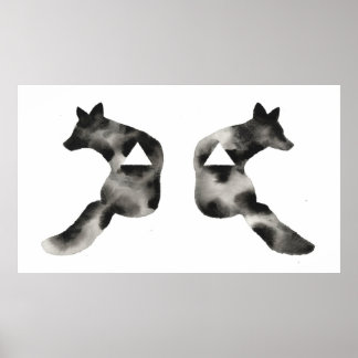 Geometrische inkblot Fox driehoek zwart-wit modern Poster