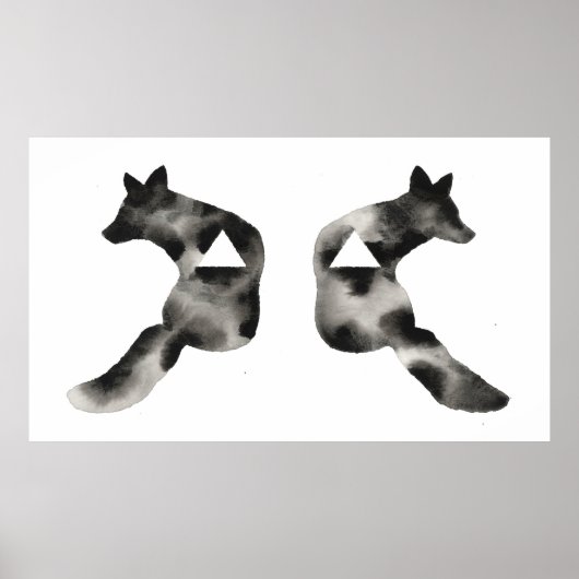 Geometrische inkblot Fox driehoek zwart-wit modern Poster (Voorkant)