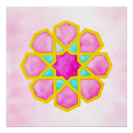 Geometrische islamitische kunst roze perfect poster