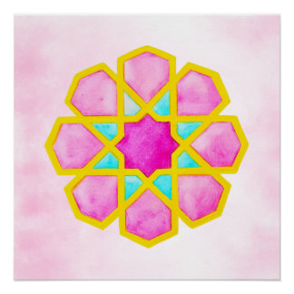 Geometrische islamitische kunst roze perfect poster
