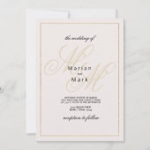 Geometrische ivoor gouden monogram initialen bruil kaart (Voorkant)