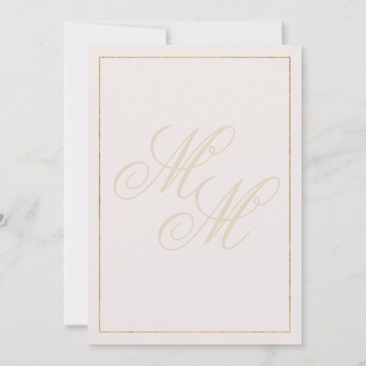 Geometrische ivoor gouden monogram initialen bruil kaart (Achterkant)