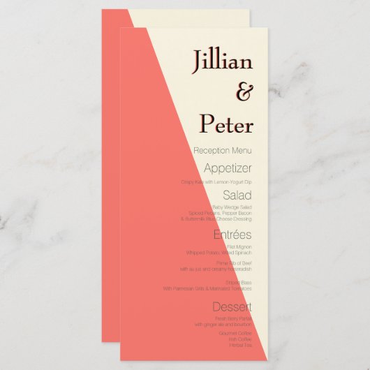Geometrische ivoren koraalbruiloft menu (Voorkant / Achterkant)