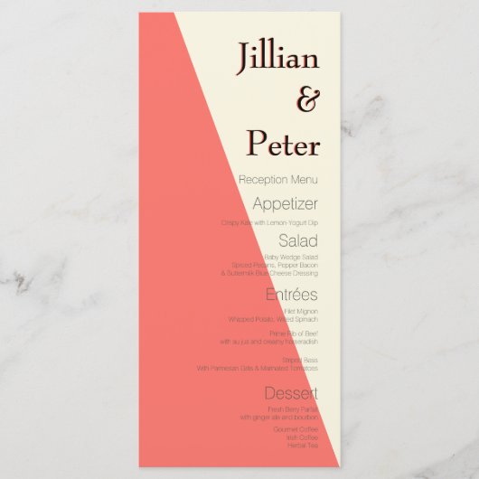 Geometrische ivoren koraalbruiloft menu (Voorkant)