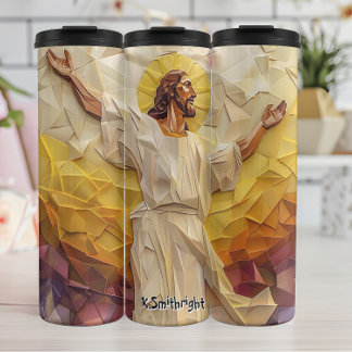Geometrische Jezus Christus met Gouden Halo Thermosbeker