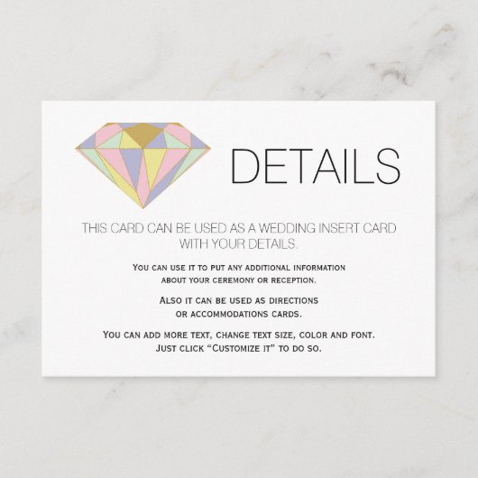 Geometrische juwelen voor bruiloft, tussenvoegsel informatiekaartje (Voorkant)