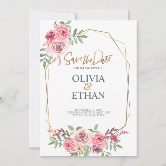 Geometrische kader bloemige trouw uitnodiging temp (Voorkant)