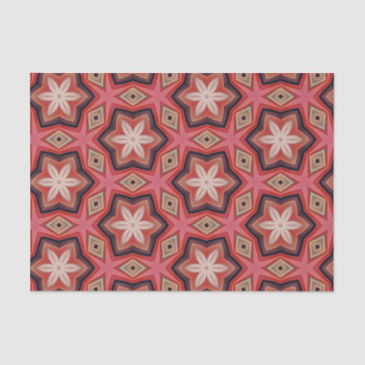 Geometrische Kaleidoscopische witte bloemen op roo Tissuepapier (Voorkant)