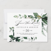 Geometrische kalligrafie Groene Horizontale Bruilo Save The Date (Voorkant)