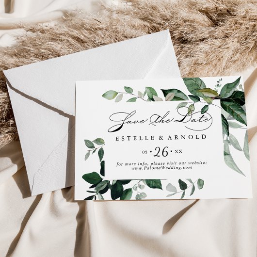 Geometrische kalligrafie Groene Horizontale Bruilo Save The Date