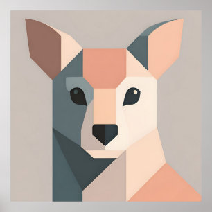 Geometrische kangoeroeportret minimalistisch poster