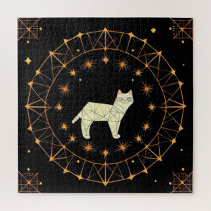 Geometrische kat cadeau met gouden sterren voor pu legpuzzel