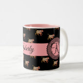 Geometrische kat op een zwarte achtergrond tweekleurige koffiemok (Voorkant rechts)