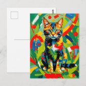 Geometrische katafbeelding met kat Briefkaart (Voorkant / Achterkant)