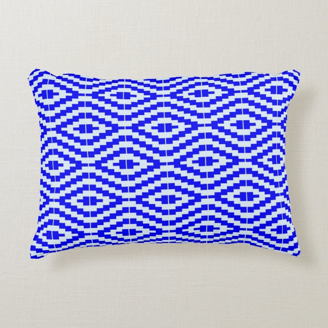 Geometrische Kente helderblauw, wit, Accent Kussen (Voorkant)