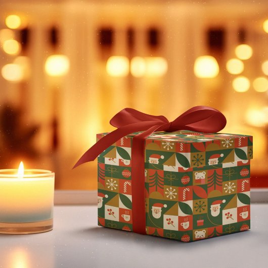 Geometrische Kerst Naadloze Santa Beer Pattern Cadeaupapier