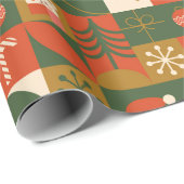 Geometrische Kerst Naadloze Santa Beer Pattern Cadeaupapier (Rol Hoek)