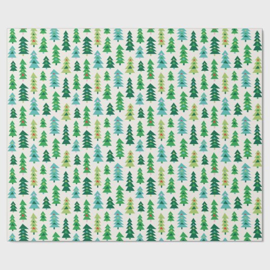 Geometrische kerstbomen op crème cadeaupapier (Vlak)