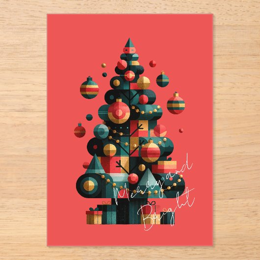 Geometrische Kerstboom Acryl Uitnodigingen (Voorkant)