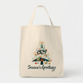 Geometrische Kerstboom met Gouden Sterren Tote Bag
