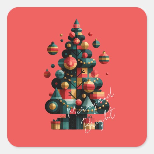 Geometrische Kerstboom Vierkante Sticker (Voorkant)