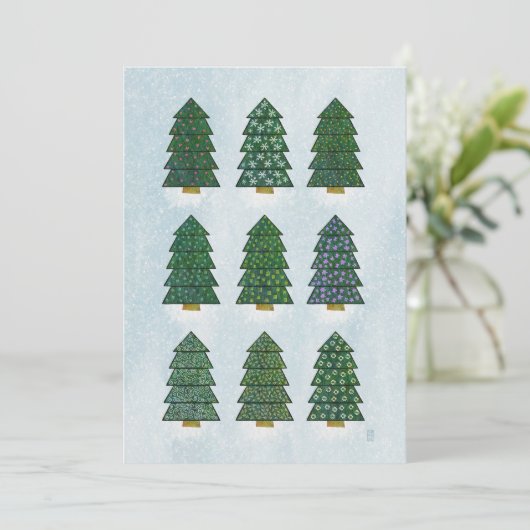 Geometrische kerstboom wenst 4 familie foto's feestdagenkaart (Staand voorkant)