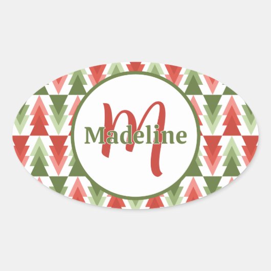 Geometrische Kerstboomgaard Ovale Sticker (Voorkant)