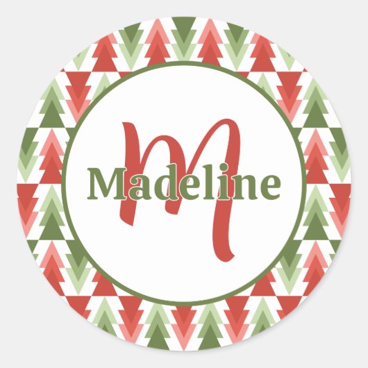 Geometrische Kerstboomgaard Ronde Sticker (Voorkant)