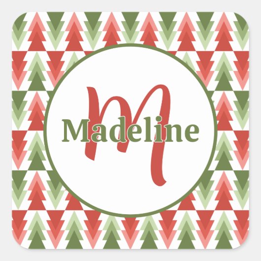 Geometrische Kerstboomgaard Vierkante Sticker (Voorkant)