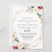 Geometrische klassieke Gold Burgundy White Floral Kaart (Voorkant)