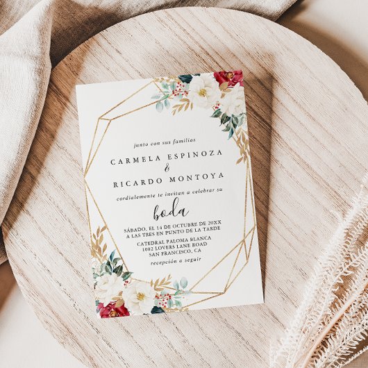 Geometrische klassieke Gold Burgundy White Floral Kaart