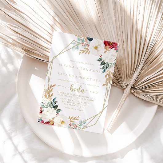 Geometrische klassieke goudbloem Spaanse bruiloft Kaart
